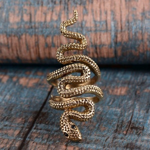 Brass Snake Wrap Ring – Coiled Serpent Statement Jewelry for Mom | Handmade Adjustable Ring | Boho Mother&#39;s Day Gift | Protective Symbol