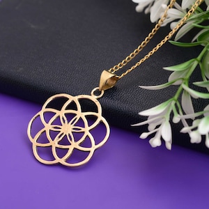 Gold Seed of Life Pendant Necklace – Sacred Geometry Jewelry for Spiritual Healing & Meditation - Sacred Geometry - Yoga Gift