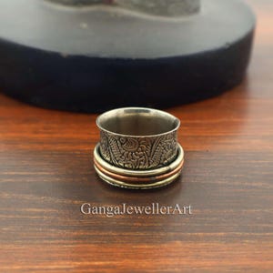 Mixed Metal Spinner Ring, Handcrafted Stress Relief Jewelry, Unisex Meditation Fidget Ring Bohemian Ring, Fashion Ring, Thumb Ring
