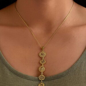 Gold Chakra Symbol Necklace, 7 Chakra Pendant for Healing & Balance, Yoga Spiritual Jewelry, Gift for her, Gift for him, yoga lovers