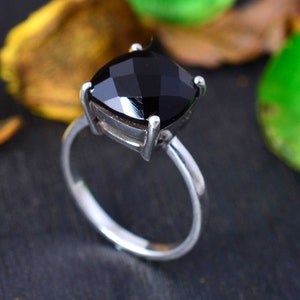 925 Silver Obsidian Ring, Black Obsidian Ring, Boho Ring, Handmade Ring, Ring For Women, Obsidian Jewelry, Cushion Gemstone, Bridesmaid Gift