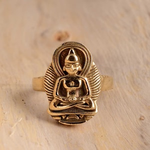 Buddha Ring, Gold Ring, Gold Buddha Spiritual Ring, Signet Buddha Ring, Spiritual Gift, Buddhism Gift, Meditation Ring, Yoga Gift
