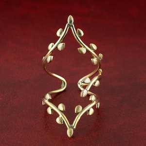 Knuckle Splint Ring | Leaf Design Arthritis Finger Brace | Adjustable Gold Tone MCP PIP Support | Handmade Therapeutic Jewelry