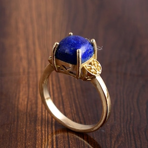 Natural Lapis Lazuli Ring, Brass Ring, Vintage Ring, Boho Ring, Gold Lapis Ring Ring, Handmade Jewelry, Gift for Women,