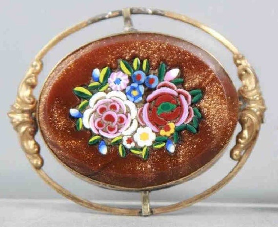 Antique 19th Cent. Micro Mosaic Floral Pin/Brooch - image 1