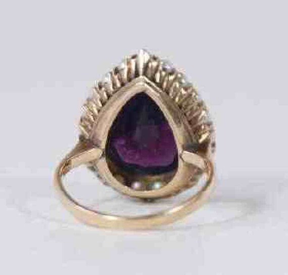 Antique Pear Shaped Amethyst and Pearl Ring. 14 K… - image 3