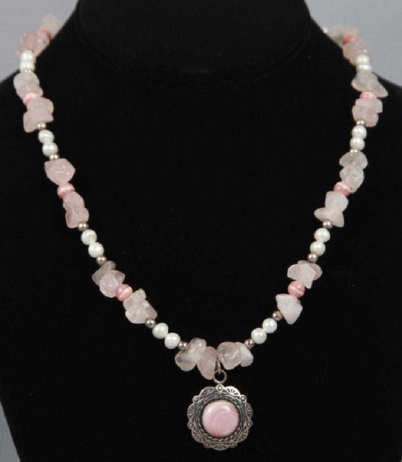 Unique Rose Quartz and Pearl Necklace  Very femini
