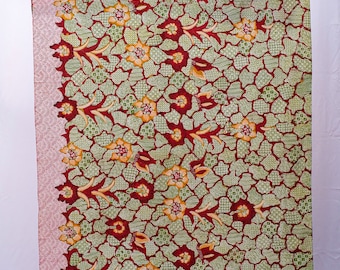 Batik Indonesia, "Sekar Jaged" (motif from Madura Island), Lush Green & Red, Ultra Premium Cotton, 100% Hand Drawn Sarong, Made in Indonesia