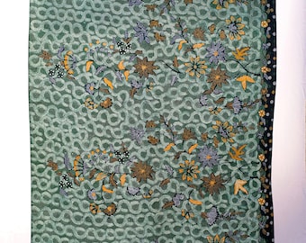 Batik Indonesia, motivo "Daun Anggur" (foglia d'uva) di Madura, verde smeraldo, cotone premium, pareo 100% fatto a mano, prodotto in Indonesia