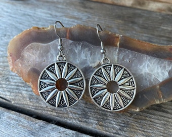 Flower Earrings, Egyptian Earrings, Round Silver Earrings, Feminine Earrings, Hippie Earrings, Boho Earrings, Earth Earrings