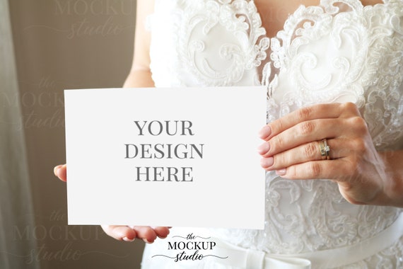 Bride Holding Invitation Mockups Landscape Wedding Invitation Etsy