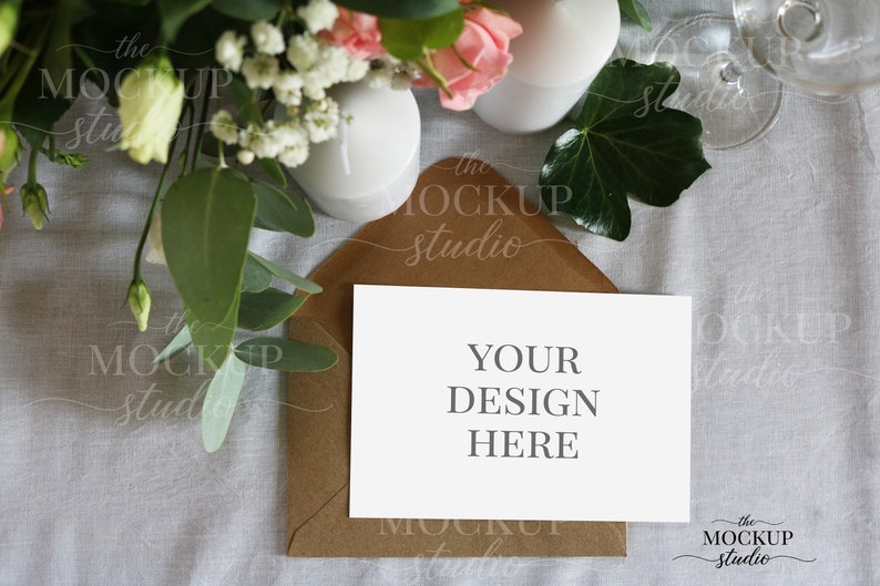 Download Card Mockup Wedding Invitation Mockup Pink Floral Menu Card Etsy PSD Mockup Templates
