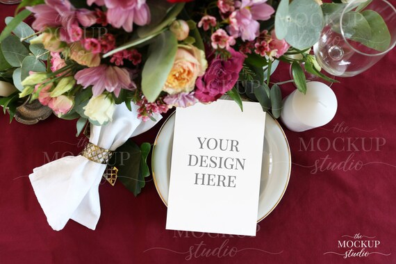 Burgundy Wedding Invitation Mockup Burgundy Floral Card Etsy