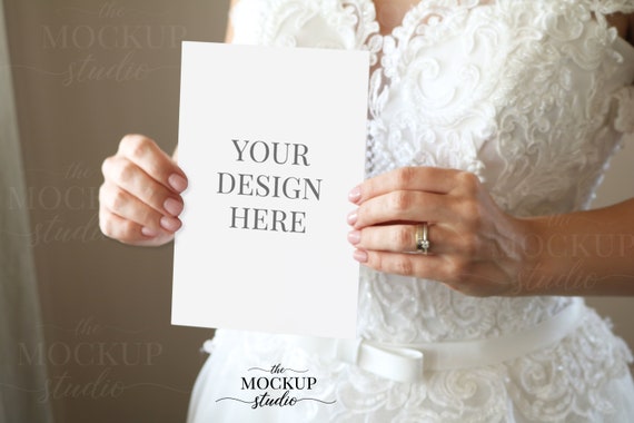 Bride Holding Invitation Mockups Wedding Invitation Mockup Etsy
