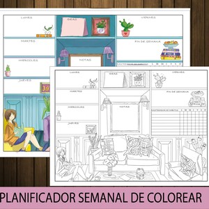 Planificador Semanal De Colorear Pdf , 12 paginas de planificador semanal sin fecha en español, listo para imprimir , tamaño carta