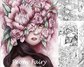 Peony fairy grayscale coloring book pdf , adult coloring book , printable pdf , letter size