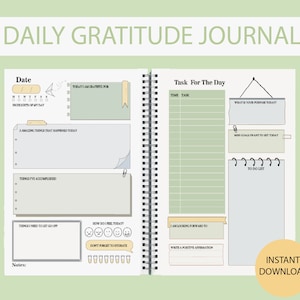 Diario de gratitud imprimible, diario de gratitud diario, diario de autocuidado, PDF descargable imprimible A4, tamaño carta