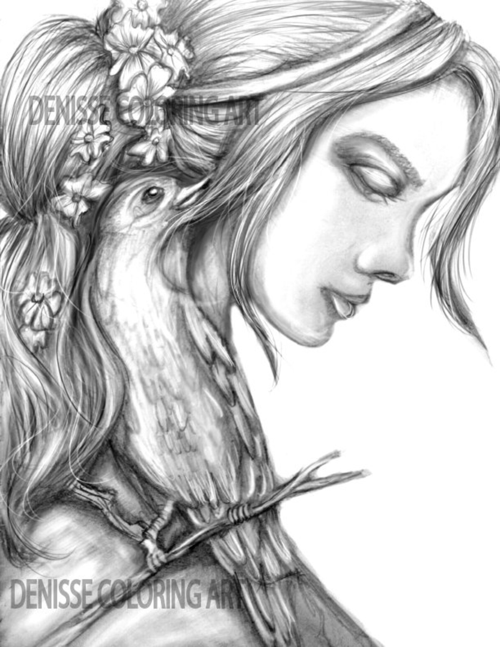 Printable Coloring Pages Adult , Grayscale Coloring Flowers and Birds