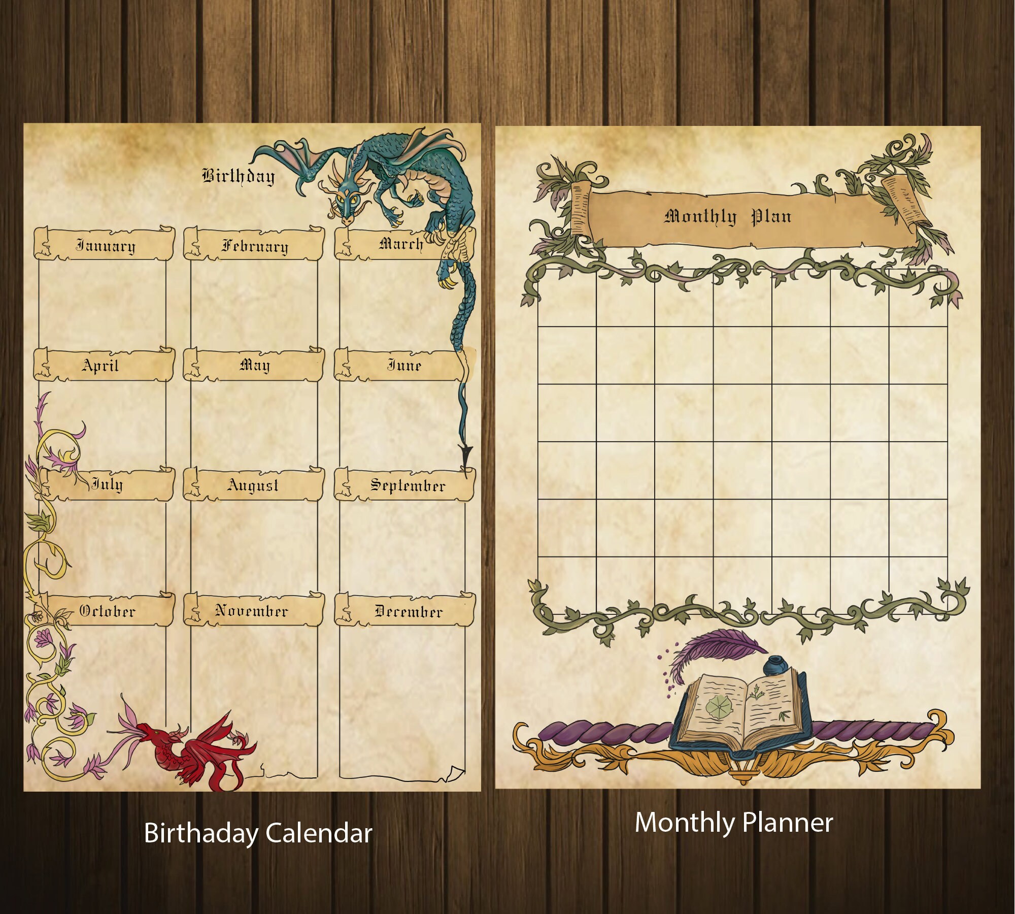 Medieval Journal Planner , Monthly Weekly Daily Planner