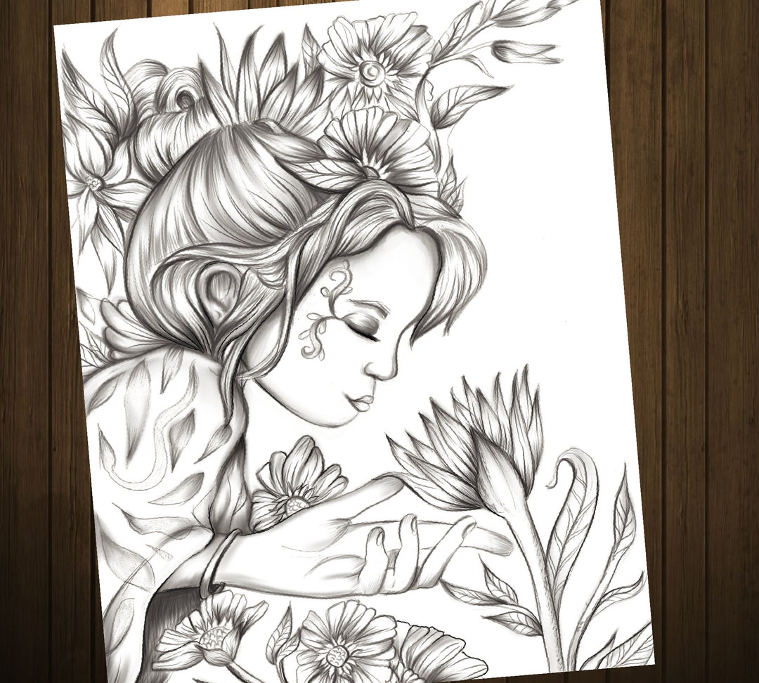 Flower Princess Coloring Pages Pdf Coloring Pages for Adult Etsy