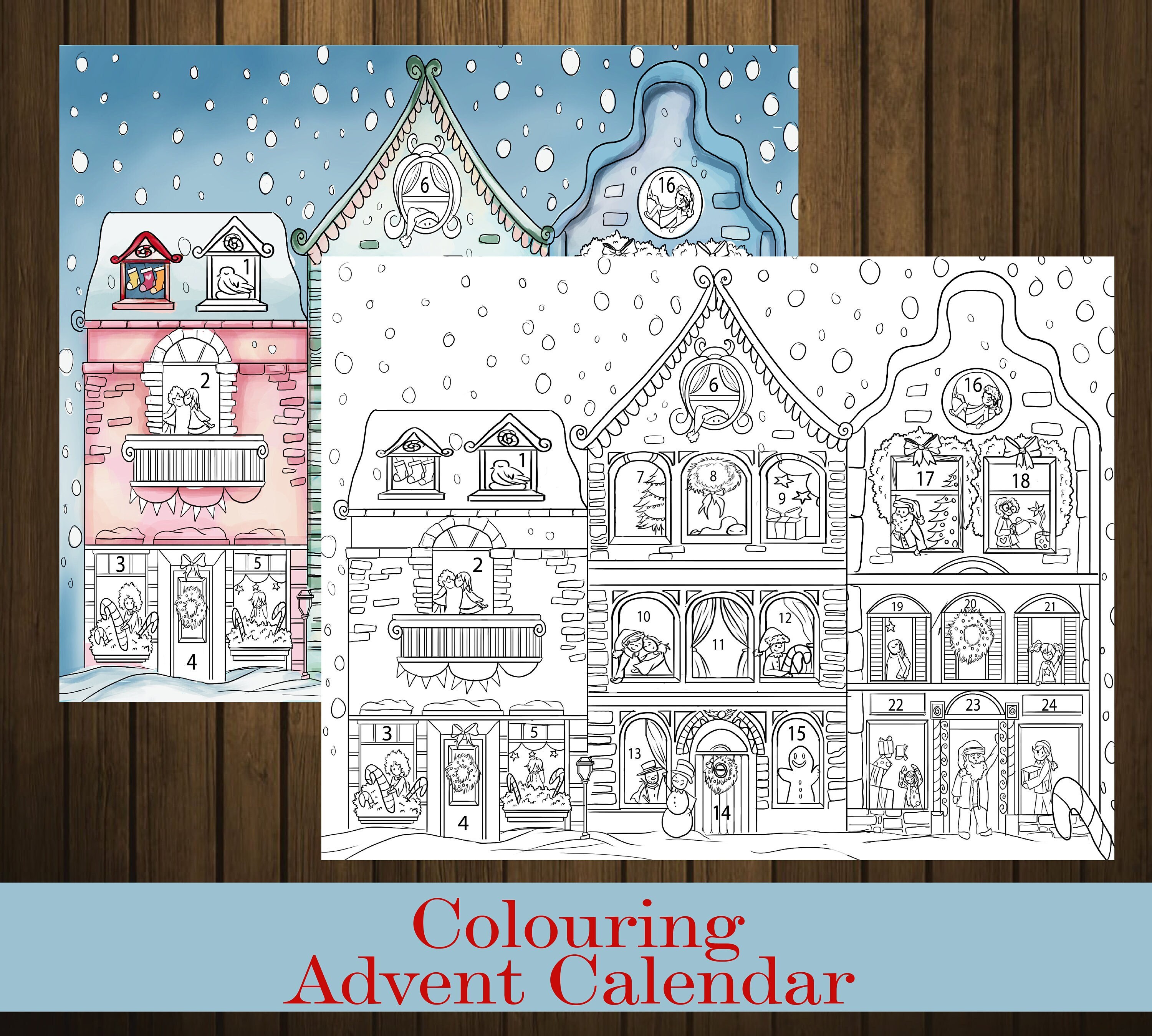 Coloring Advent Calendar , Christmas Village Pdf Coloring Pages ...