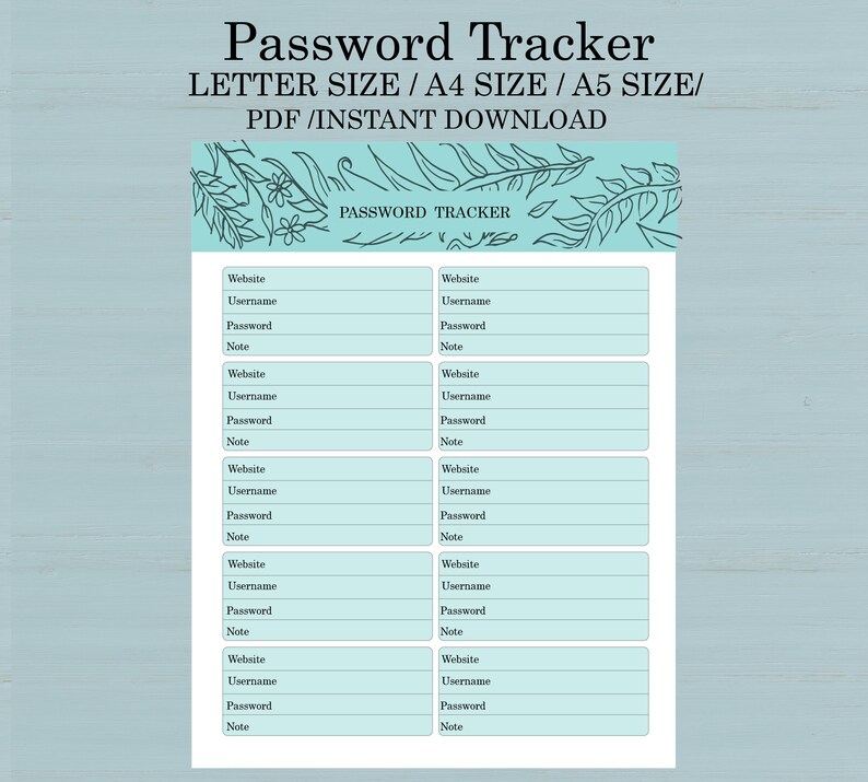 Password Book Printable , Printable Password Log , Password Keeper PDF ...