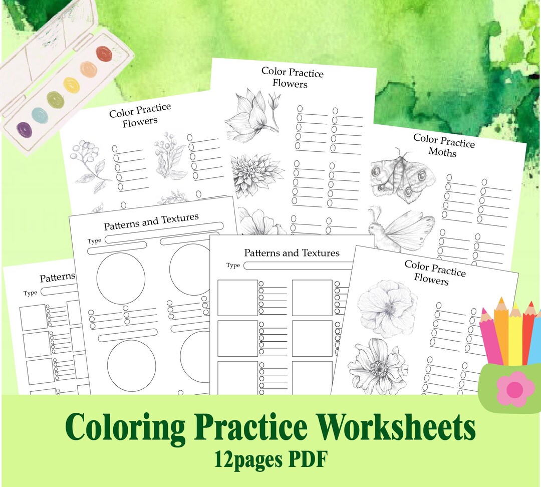 Practice Coloring Pages: Textures, Patterns, Nature ,13 PDF Practice ...