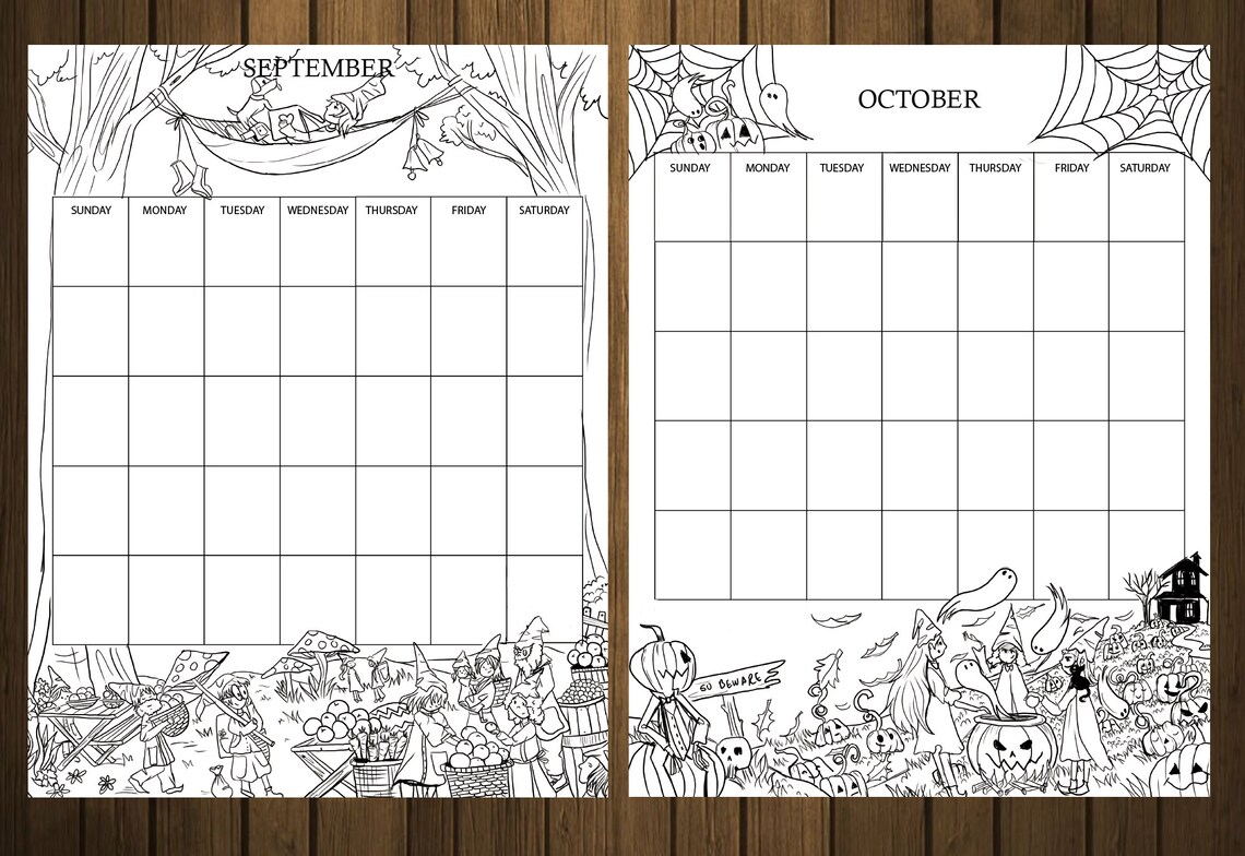 Perpetual Coloring Calendar Printable Gnomes Undated - Etsy