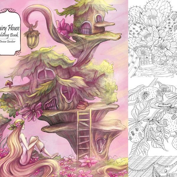 Fairy House Coloring Books Etsy