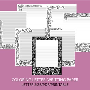 Papel para colorir flores, conjunto para escrever letras florais, caderno para colorir para imprimir, download digital em PDF