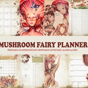 Pilz Feen Magie Planner - Download Illustriertes Journal PDF in A5, A4 und Letter, Fantasy-Tagebuch, Junk Journal Seiten