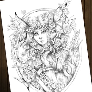 Vlinderfee kleurplaten voor volwassenen, fantasie meisje portret kleurplaten, originele kunst, Instant Download, JPG pdf, Letter-formaat