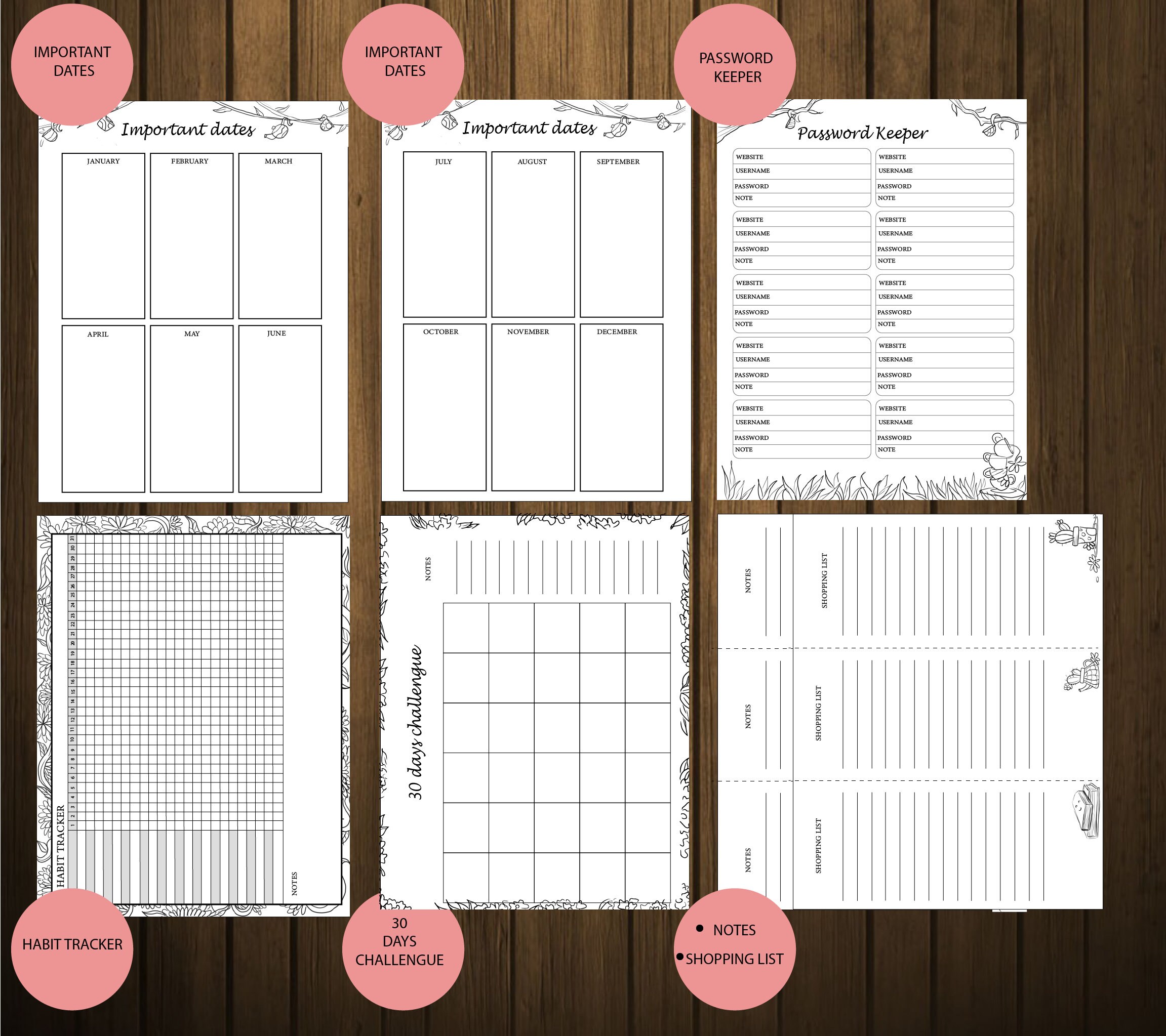 Coloring printable planner pages printabler adult coloring | Etsy