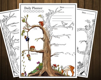 weekly coloring planner printable , daily planner page , printable to do list , cute animals coloring pages  ,  letter A4  and A5 size