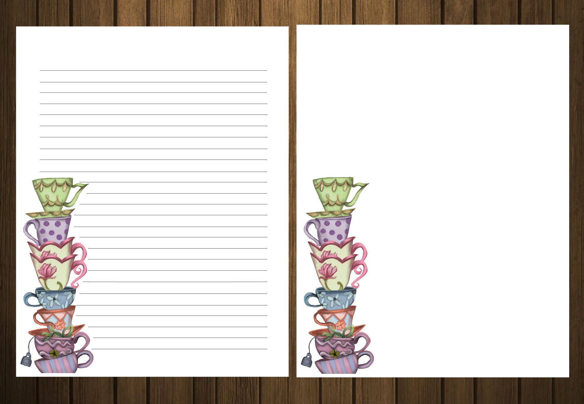 Tea party stationery set cup printable stationery letter Etsy