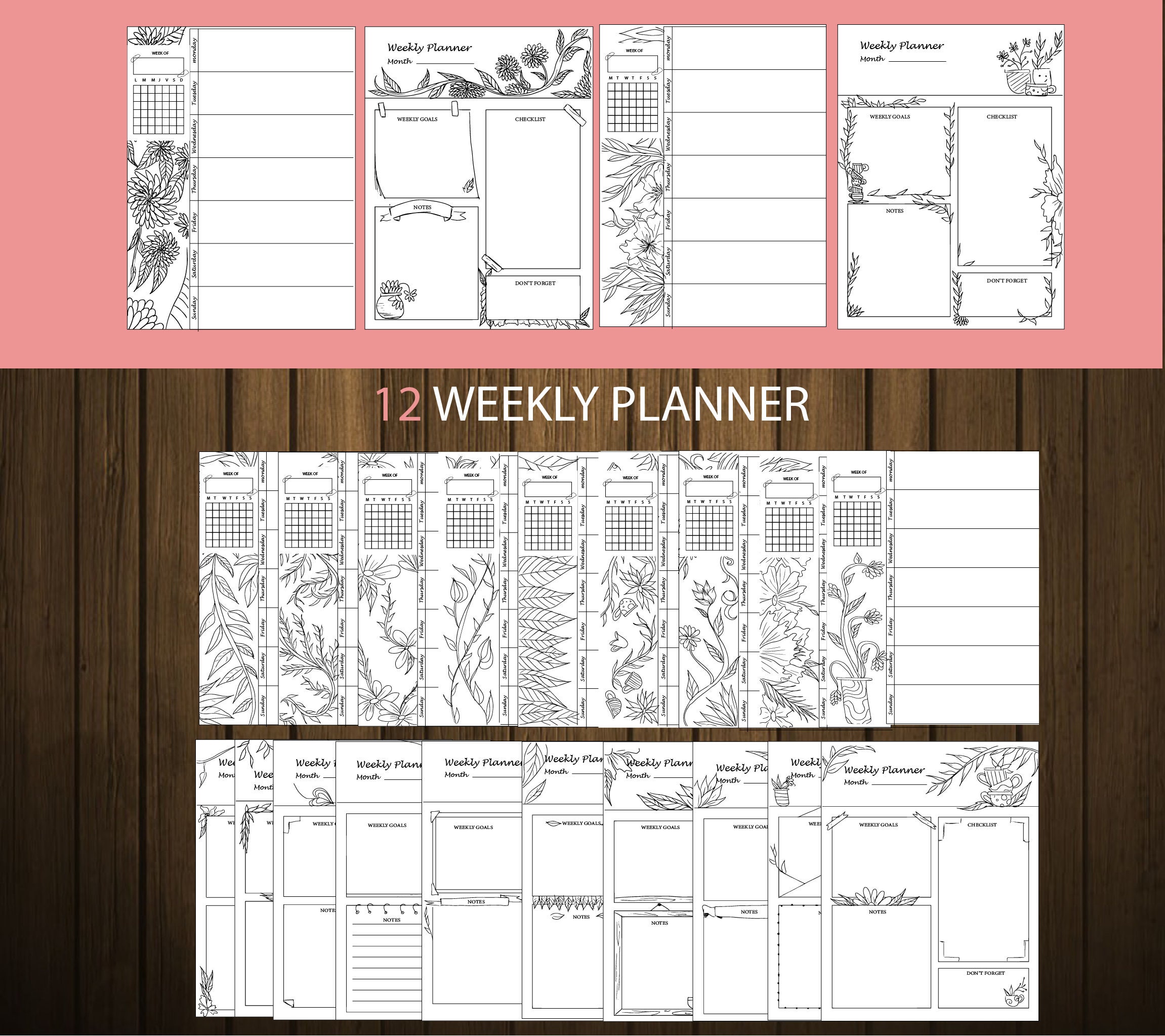 Coloring printable planner pages printabler adult coloring | Etsy