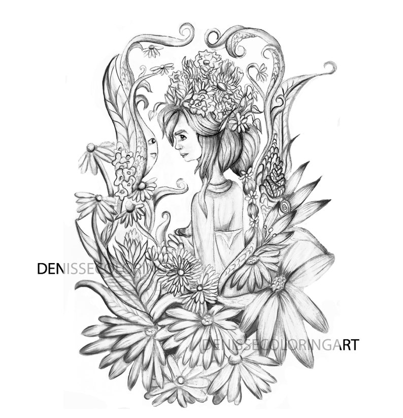 fantasy floral women coloring page pdf