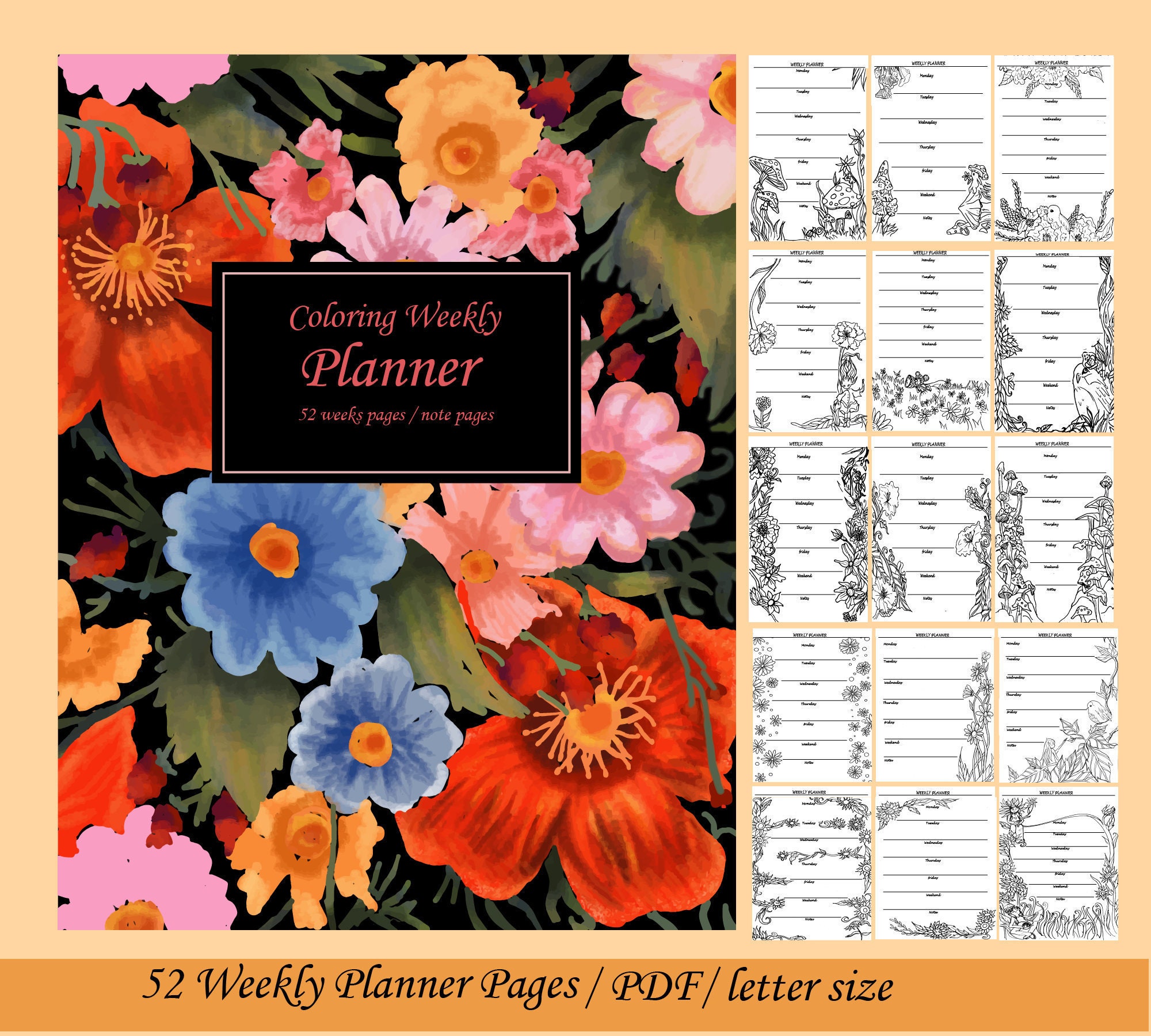 Coloring Weekly Planner 2021 , Weekly Planner Download , Cute Undated ...
