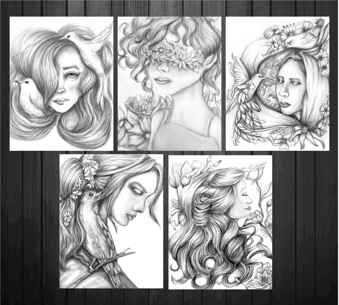 Printable Coloring Pages Adult , Grayscale Coloring Flowers and Birds ...