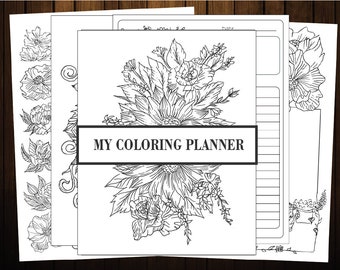 printable coloring planner , 2021 perpetual floral planner pages , printable planner pages , doodle art pdf , a4 letter size