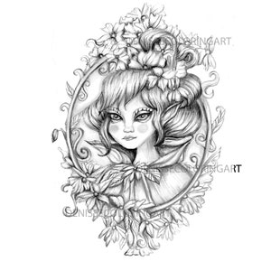 fairy grayscale coloring page