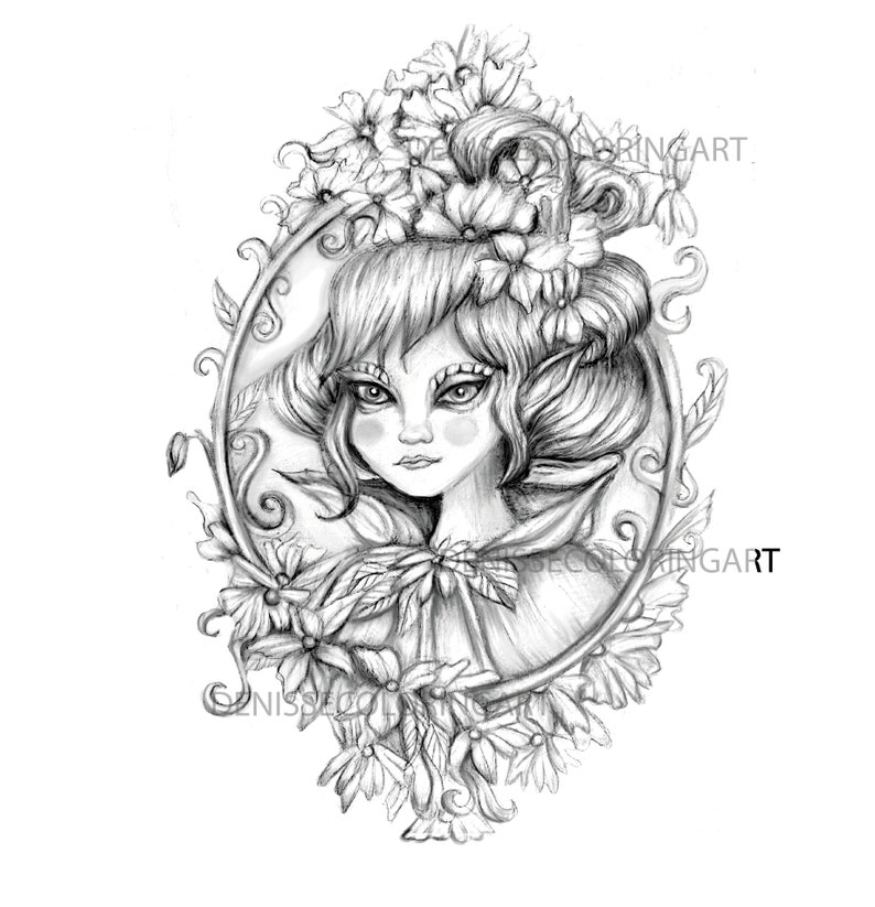 fairy grayscale coloring page