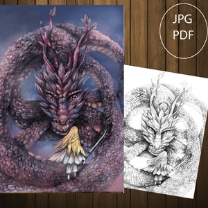 Chinesischer Drache Malseite Pdf, Fantasy Drachen Malseite, Printable Pdf, Letter Size, A5-Größe, A4-Größe