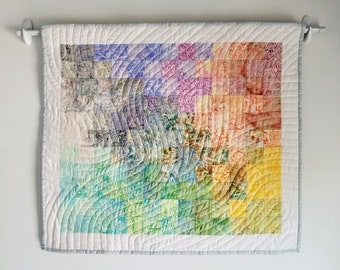 Pastel Rainbow Gradation - quilted batik wall hanging