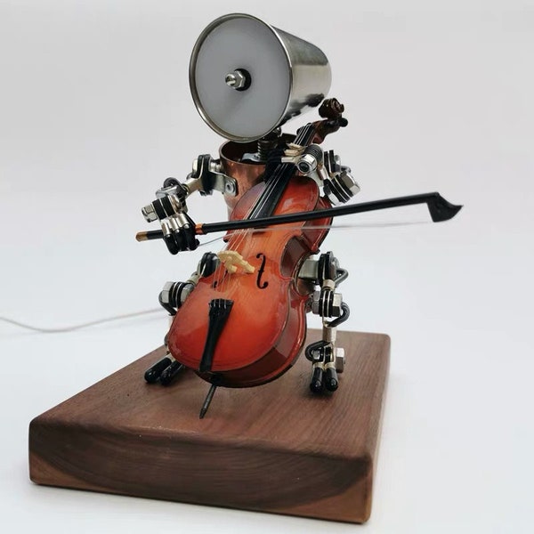 Steampunk Robot Joueur de violoncelle | Statue Steampunk | Lampe Steampunk |