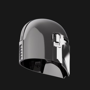 May include: A silver helmet with a visor and a textured design. The helmet has a black stripe on the side and a small black detail on the top.