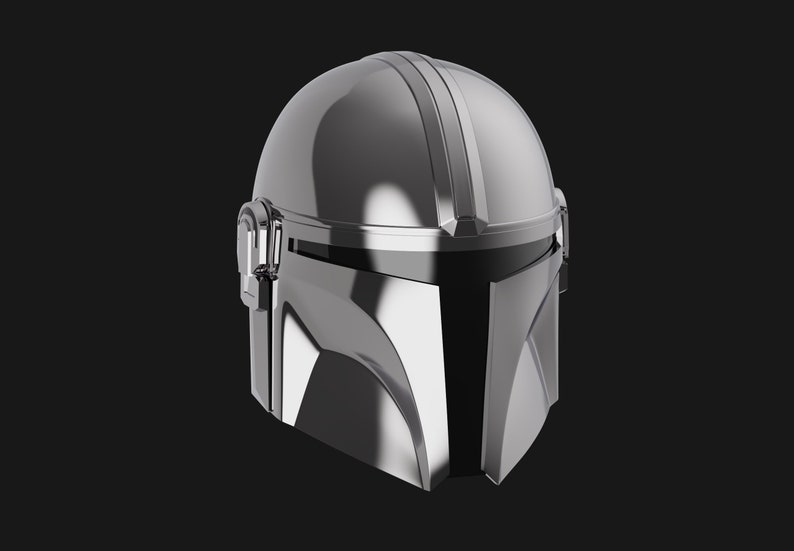 May include: A silver helmet with a visor and a textured surface. The helmet has a raised ridge on the top and a black stripe down the center.