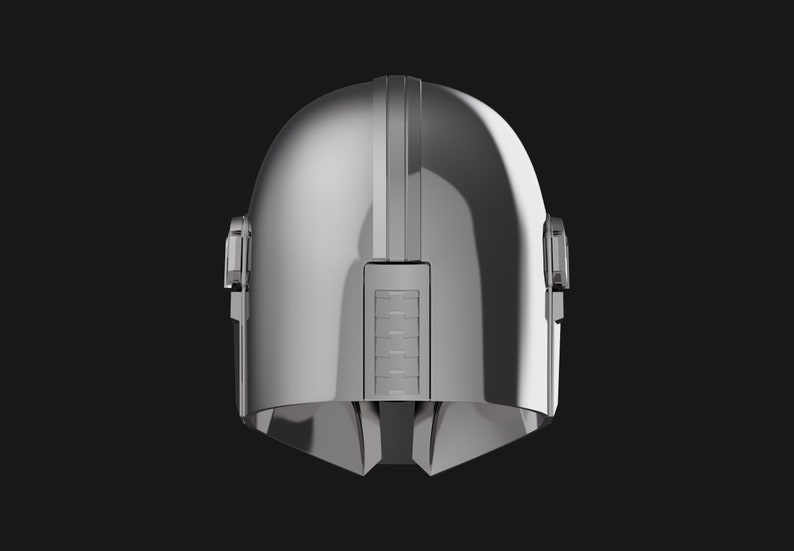 May include: A silver helmet with a raised ridge down the center and two small details on the sides. The helmet has a smooth, shiny finish.