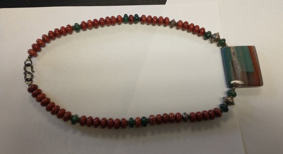 Fine Red Jasper in Crystal  Necklace with pendant - image 2