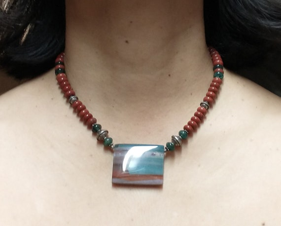 Fine Red Jasper in Crystal  Necklace with pendant - image 6
